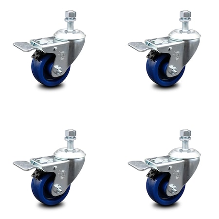 Service Caster 3.5 Inch Solid Polyurethane Swivel 1/2 Inch Stem Caster Set with Total Lock Brake SCC-TSTTL20S3514-SPUS-121315-4